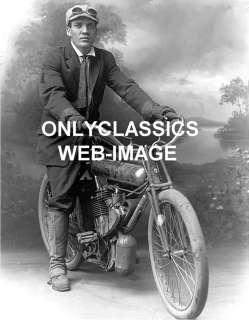 1908 MOTORCYCLE MAN STUDIO ART DECO PHOTO HARLEY INDIAN  
