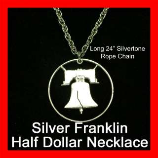 Silver Half Dollar Franklin Liberty Cut Coin Necklace  