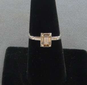 05CT FANCY COLOR CHAMPAGNE EMERALD CUT DIAMOND SOLITAIRE RING 14K 