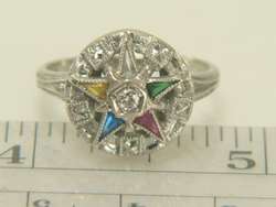14K White Gold OES Eastern Star Diamond Estate Ring  