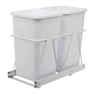 Real Solutions Double 27 qt. White Trash Bins with Pull Out Steel 