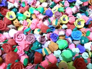 New 50 Fimo Polymer Clay Flower Rose Beads 8mm 13mm Variety  