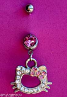   Kitty Pink Bling Swarovski Crystal 316 Surgical Steel Navel Belly Ring