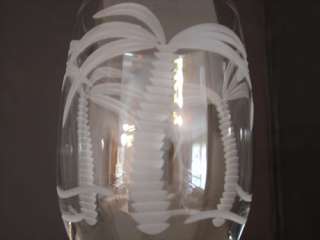 Palm Tree Water Glass Carved Crystal Stemmed  