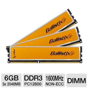 Crucial BL3KIT25664FN1608 Ballistix 6GB PC12800 DDR3 Memory Upgrade 