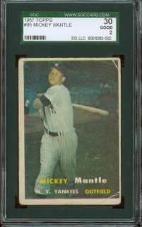 1957 Topps #95 Mickey Mantle (HOF) Yankees SGC 30 3002  
