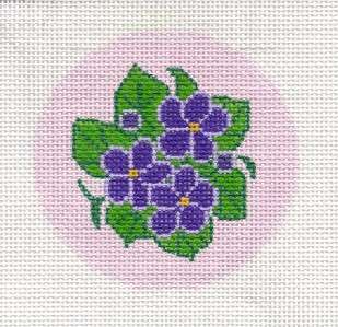 LEE Purple Violet Flowers handpainted Needlepoint Canvas 3 Rd 