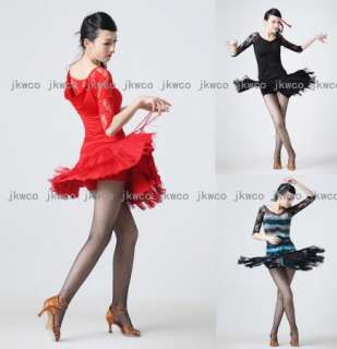 latin salsa tango chacha ballroom dance dress top + skirt tassel dance 