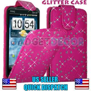 FOR HTC EVO 3D SPRINT PINK BLING GLITTER DIAMOND LEATHER FLIP POUCH 
