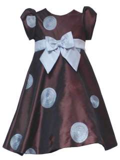 New Rare Editions Brown Aqua Dot Embroidered Dress 5  