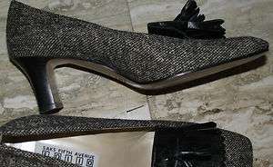 Saks Fifthe Avenue Folio Black Tweed Italy Leather 8 B Vtg Pumps Shoes 