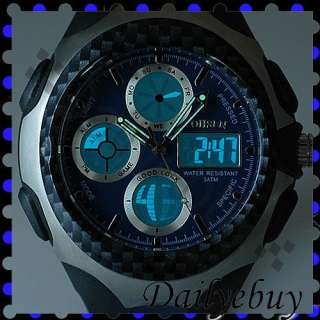 Blue 3 Dials OHSEN Mens Sports Digital Wrist Watch New  