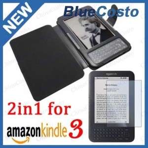 Leather Case+Screen Protector For  Kindle 3G WiFi  