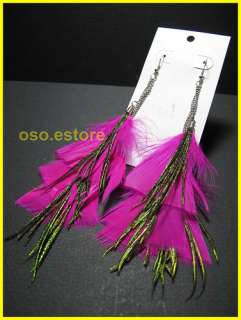 3Tiers Dark Pink Feather Herl Dangle Earrings 5927E04DP  