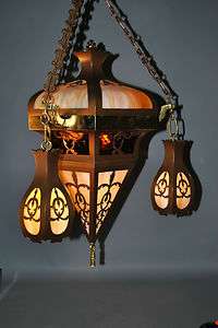 Arts and Crafts Bent Panel Chandelier with Bronze and Brass Finish 
