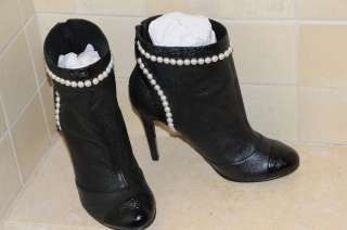 NEW CHANEL BLACK CC LOGO PEARLS BOOTS SHOES 40 10 9.5  