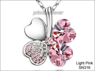 Leaf Clover Flower Heart Love Quality Necklace use Swarovski Crystal 