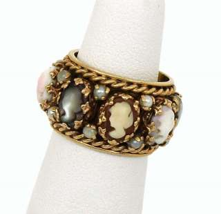 VINTAGE 14K GOLD HAND CARVED CAMEO ETERNITY BAND RING  