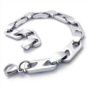 Mens Silver Tone Stainless Steel Bracelet Chain Bangle  