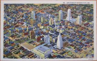 1940 Linen Postcard Air View  Kansas City, Missouri MO  
