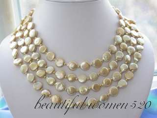 Long 50 12mm gold coin freshwater pearl necklace  
