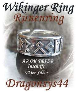 mass. Runen Ring Silber 65 75 Mittelalter AR OK FRIDR  
