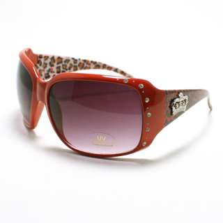 CROWN Rhinestone Womens Fashion Sunglasses RED Leopard  