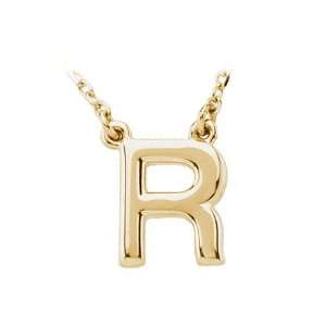  Block Initial Necklace in 14 Karat Yellow Gold, Letter R Jewelry