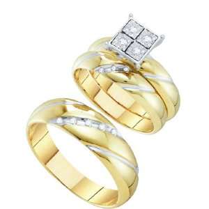   Round Princess Cut Diamond Wedding Engagement Bridal Trio Ring Set