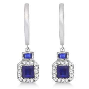  Sapphire and Diamond Dangling Drop Earrings 14k White Gold 