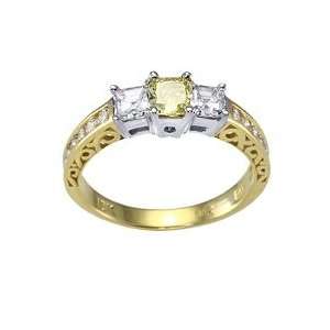   Ct. TW Cushion Cut Yellow Diamond Ring in 18K Two Tone Gold Jewelry