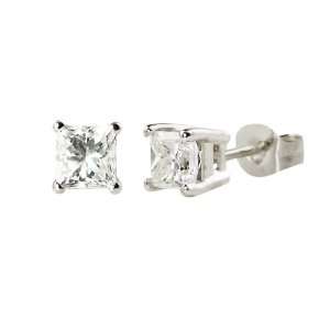 Certified 14k White Gold Princess Cut Diamond Stud Earrings (1.00 cttw 