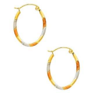   Tri color Gold Polished/ Diamond cut Hoop Earrings (20 mm) Jewelry