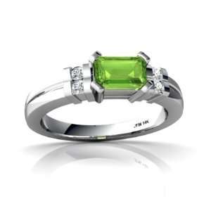  14K White Gold Emerald cut Genuine Peridot Ring Size 7.5 Jewelry