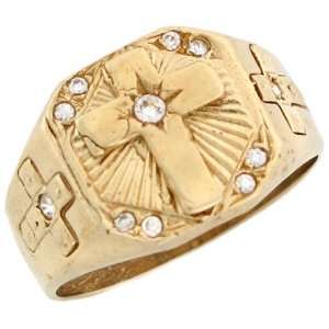  10k Yellow Gold Mens Cross Ring with CZ Detail and Crosses 