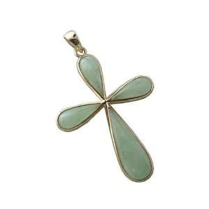  Light Green Jade Drop Cross, 14k Gold Jewelry