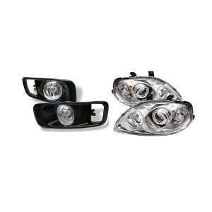 99 00 Honda Civic Chrome CCFL Halo Projector Headlights + Fog Lights 