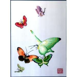 Green Dancing Butterfly Silk Embroidery 