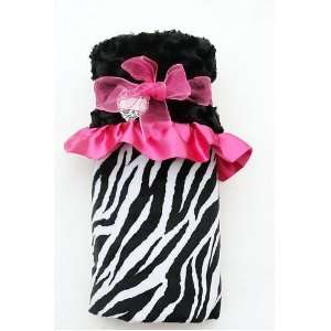  Minky Baby Blanket Zebra Print Hot Pink Ruffle Trim Baby