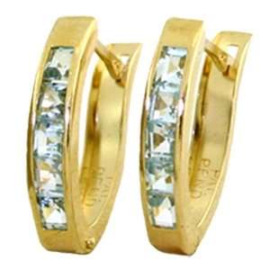    Genuine Aquamarine 14k Gold Oval Hoop Huggie Earrings Jewelry