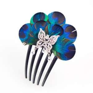 Crystalmood Handmade Peacock Feather and Rhinestone Butterfly French 