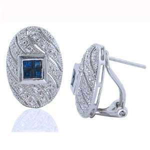   18 KT WHITE GOLD PRINCESS CUT SAPPHIRE AND DIAMOND EARRINGS Jewelry