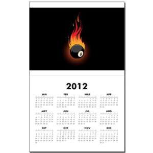 Calendar Print w Current Year Flaming 8 Ball for Pool