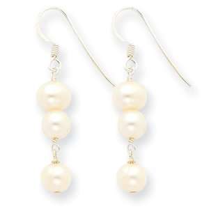  Sterling Silver White Freshwater Cultured Pearl Earrings 