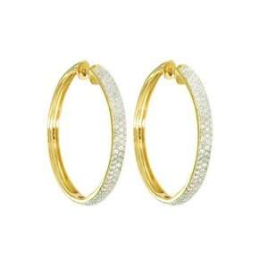 14k Yellow Gold Round Pave Diamond Hoop Earrings (3/4 cttw, I J Color 