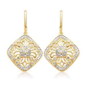  10k Yellow Gold Diamond Antique Style Dangle Earrings (1/2 