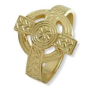   Mens 14 Karat Yellow Gold Religious Celtic Cross Ring   9.25 Jewelry