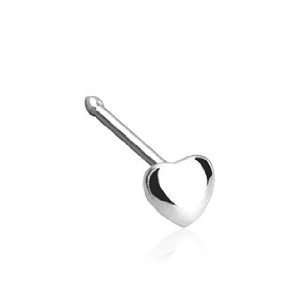   Silver Nose Ring Stud with 3mm Heart Top 20 Gauge 