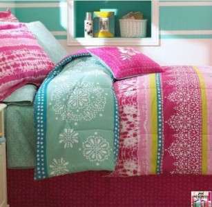 NEW Pink Aqua Blue Teen Girl Twin Comforter Set 6pc Hawaiian Tropical 