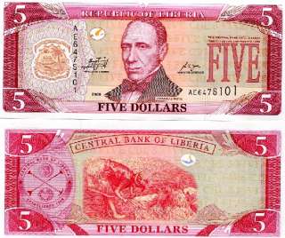LIBERIA 5 Dollars 2009 P NEW UNC lot 10 pcs  